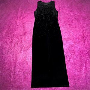 Vintage 90s Byer Studio Maxi Embellished Dress Women's Velvet Black Sleeveless T